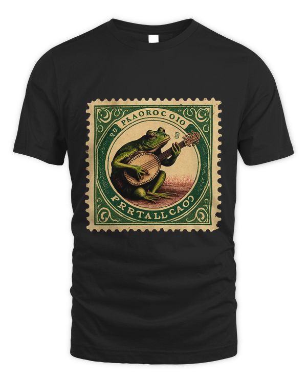 frog playing banjo on log tees