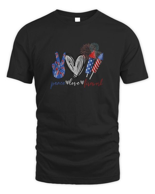 Peace Love 4th Of July Firework Heart Flag American