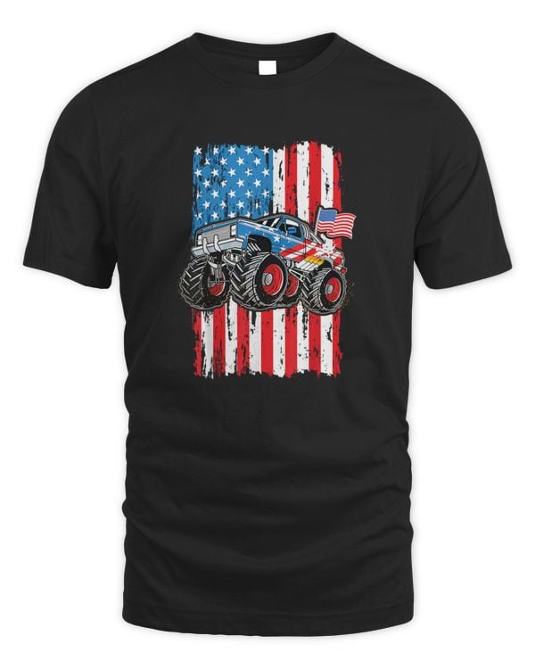Monster Truck USA Flag Patriotic Boys Men 4th of July