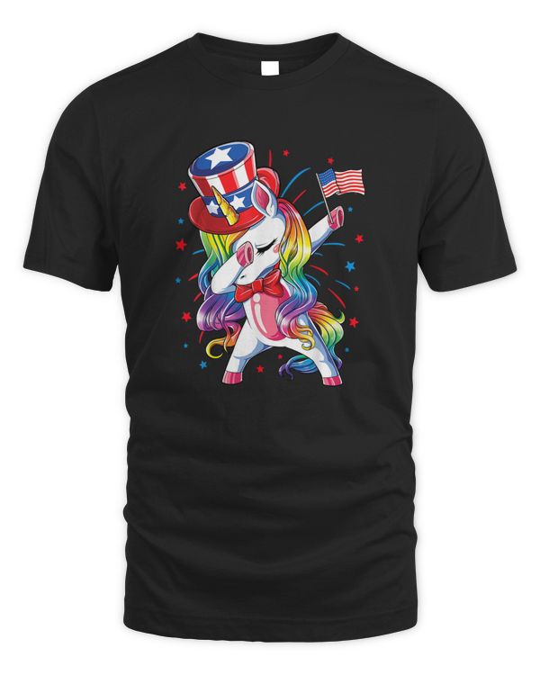Dabbing Unicorn 4th of July Uncle Sam Girls American Flag