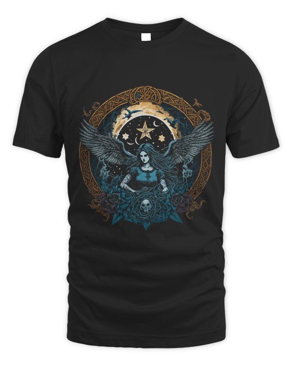 Lunar Goddess With Wings Surrounded By The Moon And Flowers
