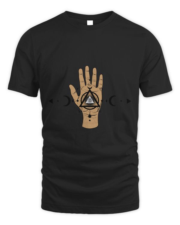 Mystical Geometry Moon Phases Third Eye Hand Pyramid Tee