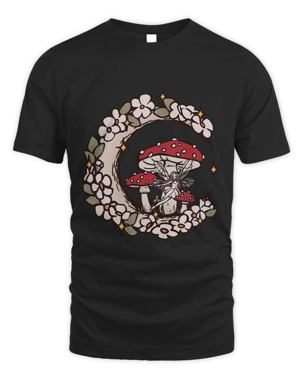 Crescent Moon with Musroom Toadstool and Fairy Tale Faerie