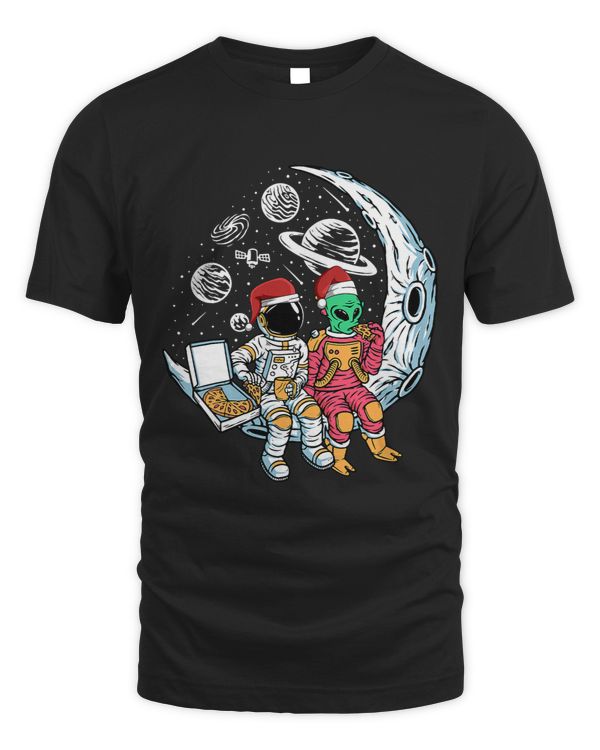 Alien Astronaut Eating Pizza Christmas Pajama Funny XMas