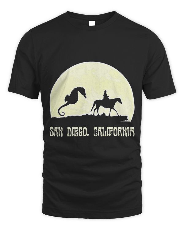 San Diego California Cowboy and Seahorse Against Moon Rise
