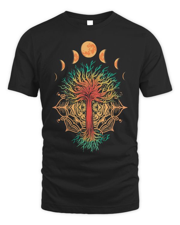 Phases of the Moon Retro 60s 70s Tree of Life Graphic Zen