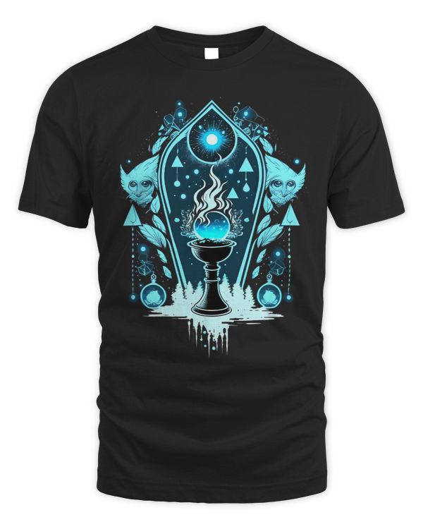 Owl Magical Glass Blue Flames Geometry Astrological Moon