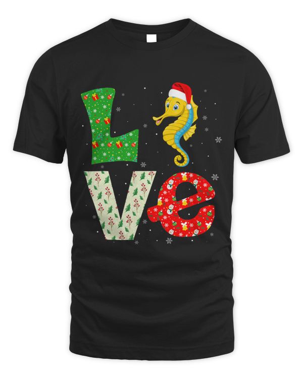 Santa Hat Christmas Themed Funny Love Seahorse Xmas Holiday