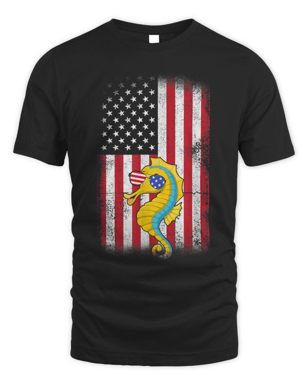 Seahorse American Flag Boys Girls Men Women Fourth Of July