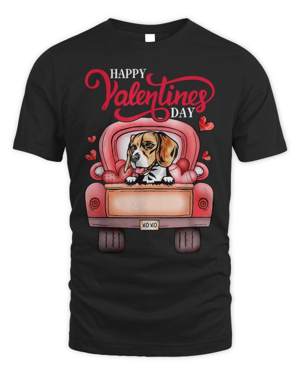 Red Truck Happy Valentines Day Beagle Dog Hearts
