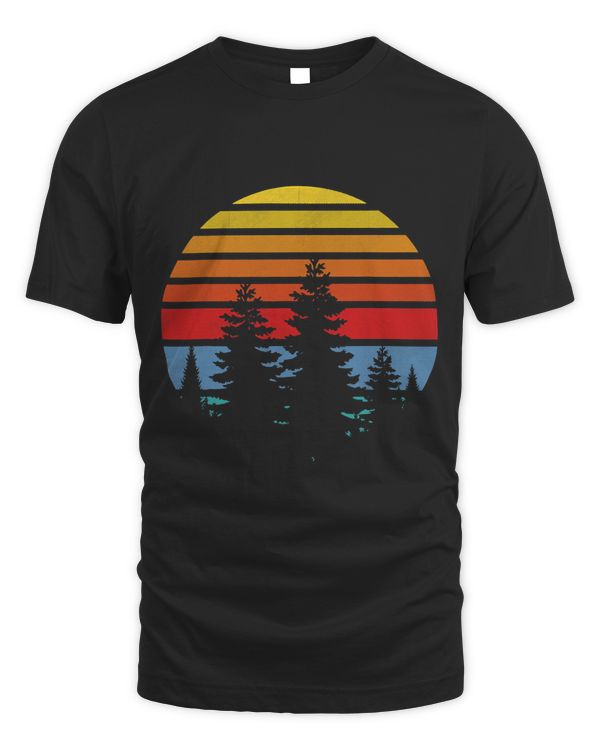 Retro Sun Minimalist Pine Tree Design Graphic Tee Gifts