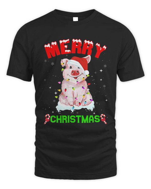 Merry Christmas Pig Santa Hat Snowflake Pajama Christmas Ee