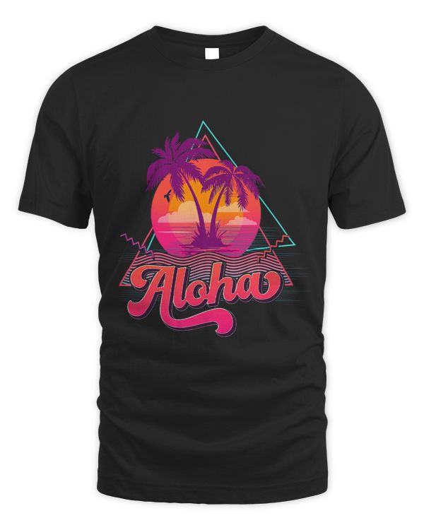 Aloha Hawaii Hawaiian Palm Tree Surf Beach 80s Vacation