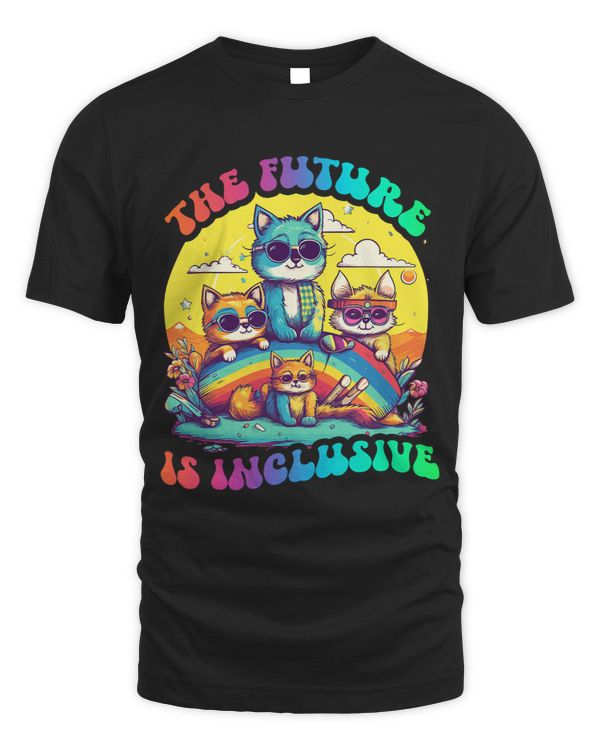 The Future Is Inclusive LGBT Cat Dog Raccoon Groovy Gay4