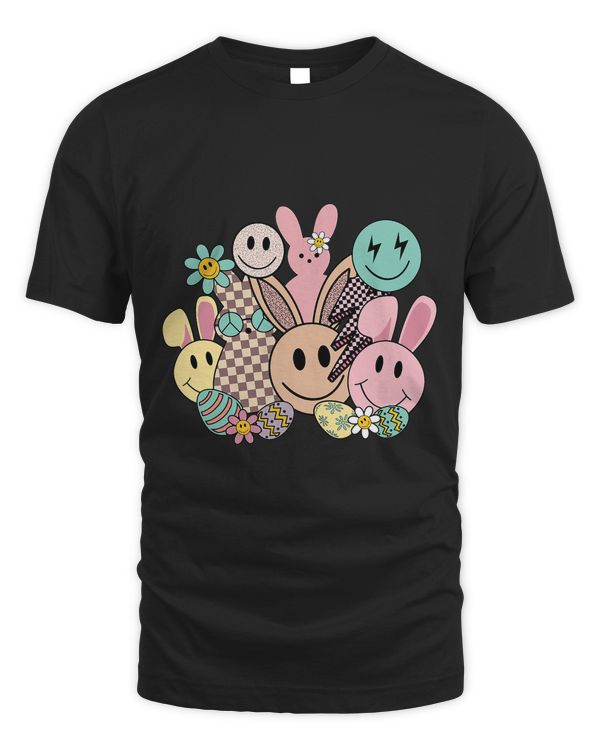 Retro Groovy Easter Bunny Rabbit Smiling Face Lightning Bolt 1