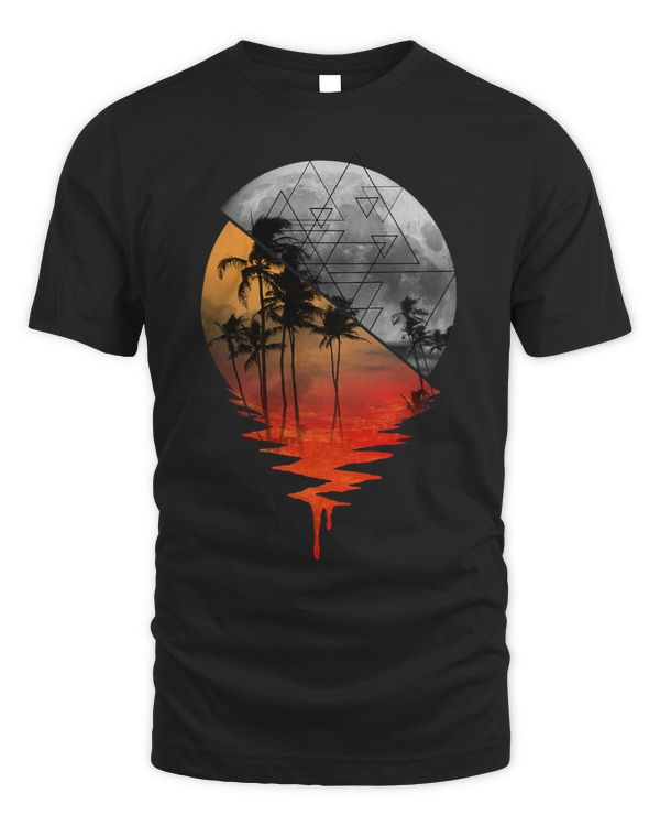 Trendy Tropic Sunset And Moon Silhouette Split Graphic