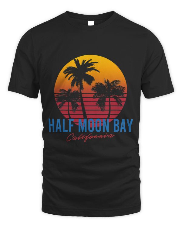 Vintage Half Moon Bay California Palm Trees Sunset CA Retro