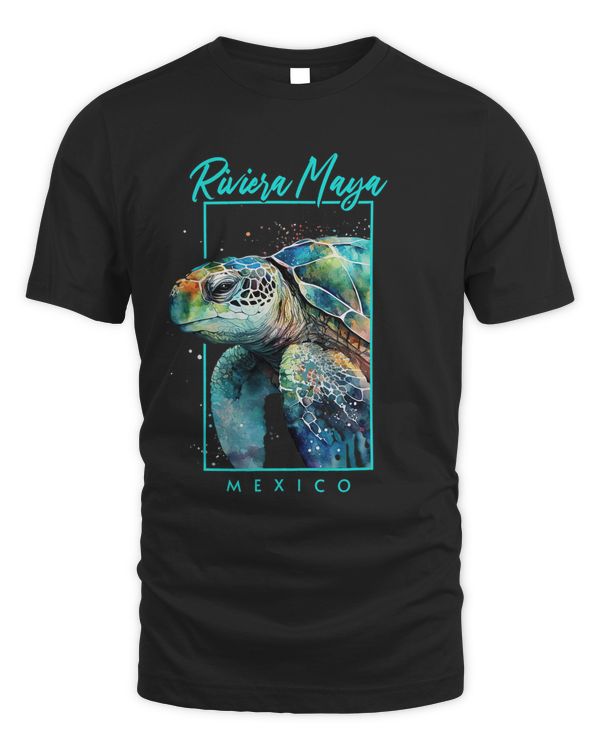 Riviera Maya Mexico Watercolor Sea Turtle Portrait