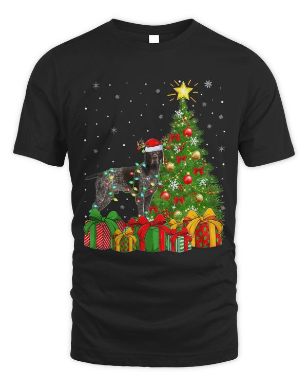 Xmas Holiday Lights Santa Pointer Dog Christmas Tree