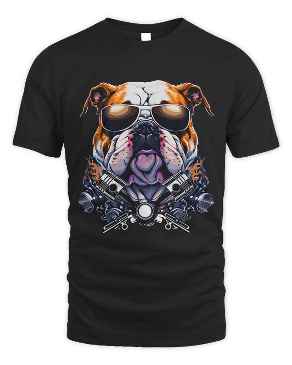 English Bulldog with Sunglasses Retro Biker Dog Lover
