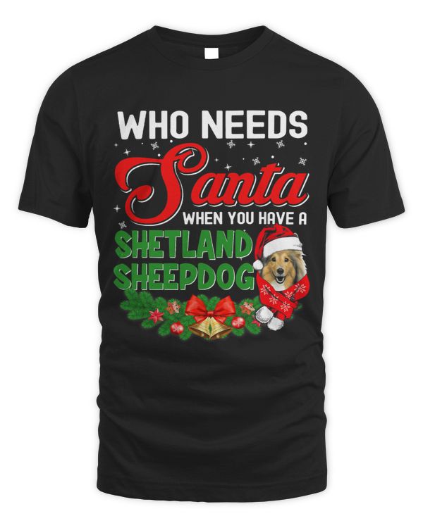 Funny Shetland Sheepdog With Santa Hat Beard Christmas Tee