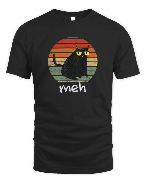Vintage Black Cat Shirt Meh Cat Meow Kitty Cat Lover