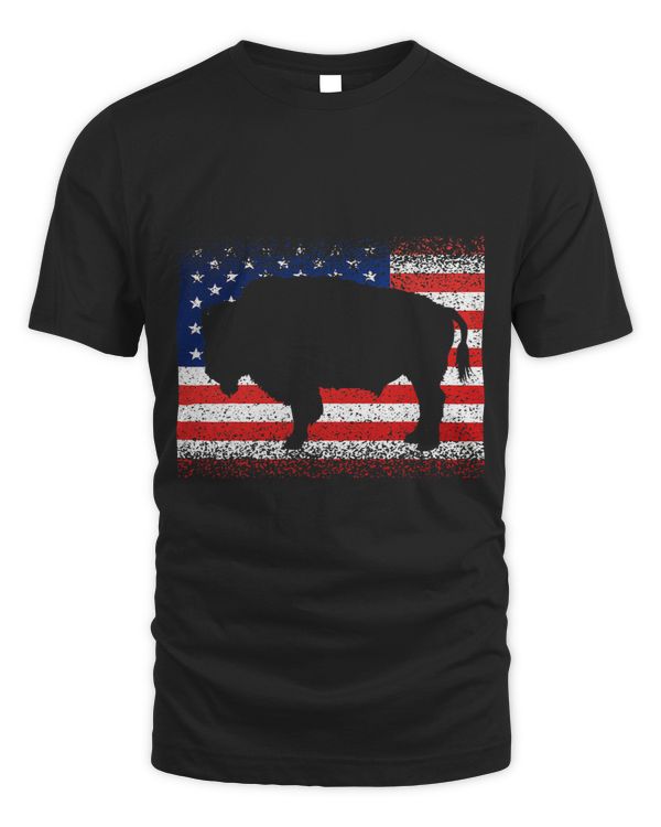 Vintage Buffalo American Flag Animal July 4th Women Men USA