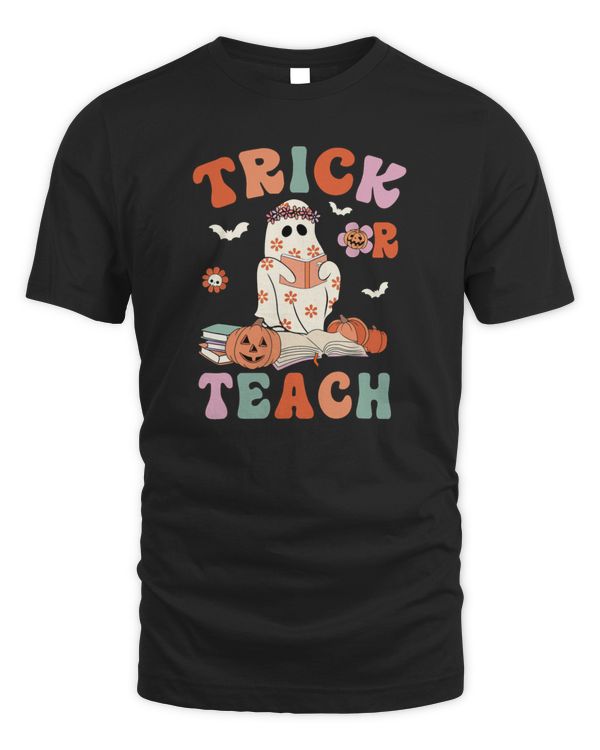 Groovy Halloween Trick or Teach Retro Floral Ghost Teacher