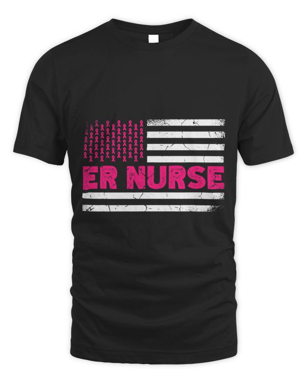 ER Nurse American Flag Nurse Breast Cancer Awareness
