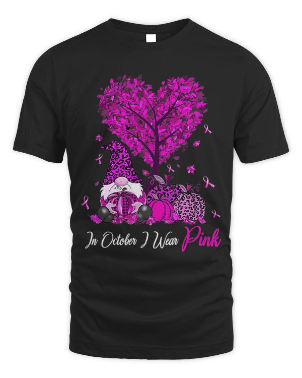 BC Woman In October We Wear Pink Gnome Ribbon Breast Cancer