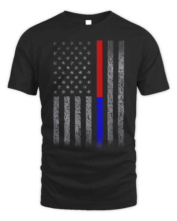 Thine Blue Red Line Flag Police and Firefighter T-Shirt