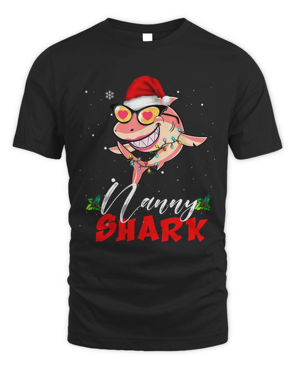 Shark Lover Nanny Shark Santa Hat Ugly Christmas Lights Girl Xmas