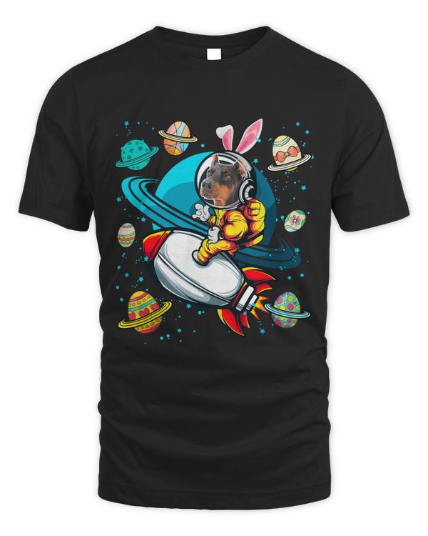 Dobermann Bunny Astronaut In Space Planets Easter Eggs