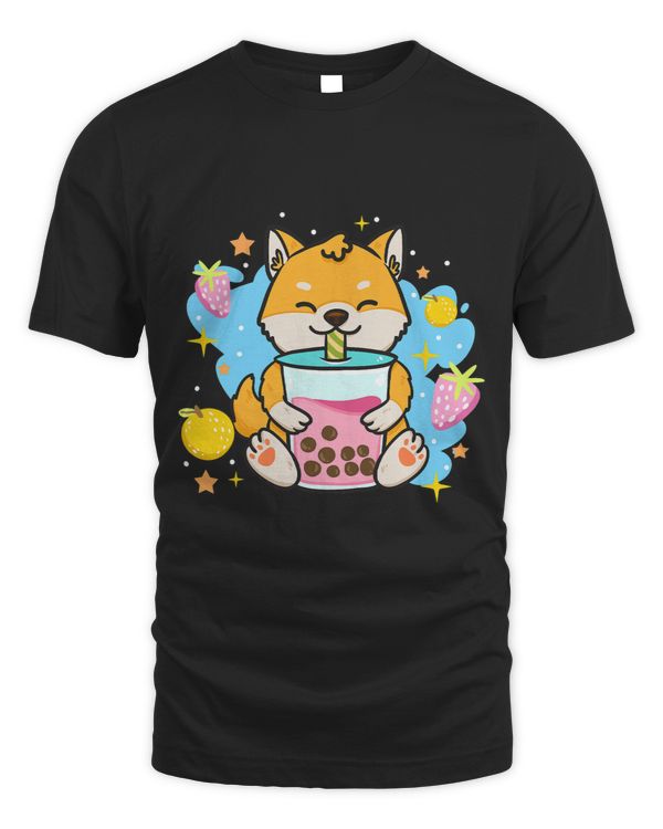 Kawaii Anime Shiba Inu Dog Drinking Boba Bubble Tea