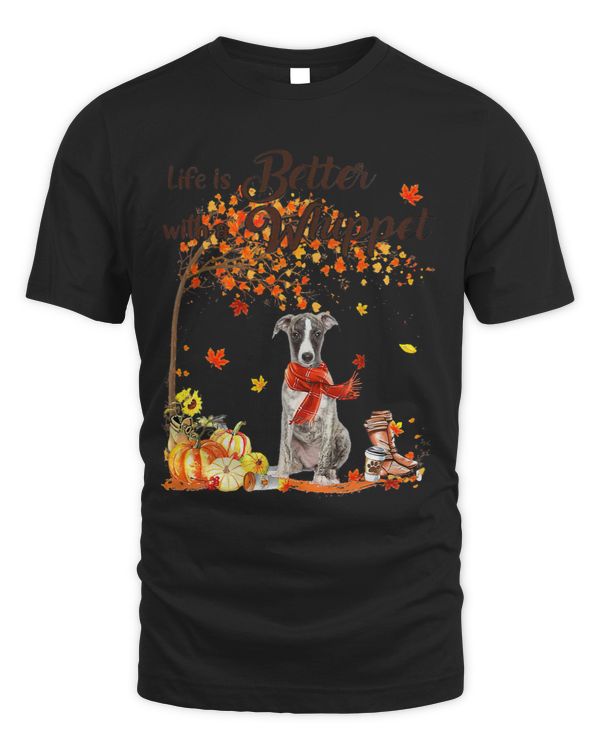 Whippet Maple Tree Thanksgiving Day Cute Dog Fall