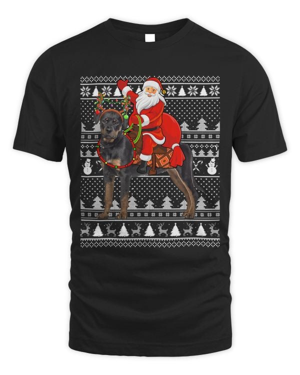 Xmas Holiday Ugly Santa Riding Rottweiler Dog Christmas