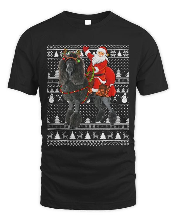 Xmas Holiday Ugly Santa Riding Standard Poodle Dog Christmas