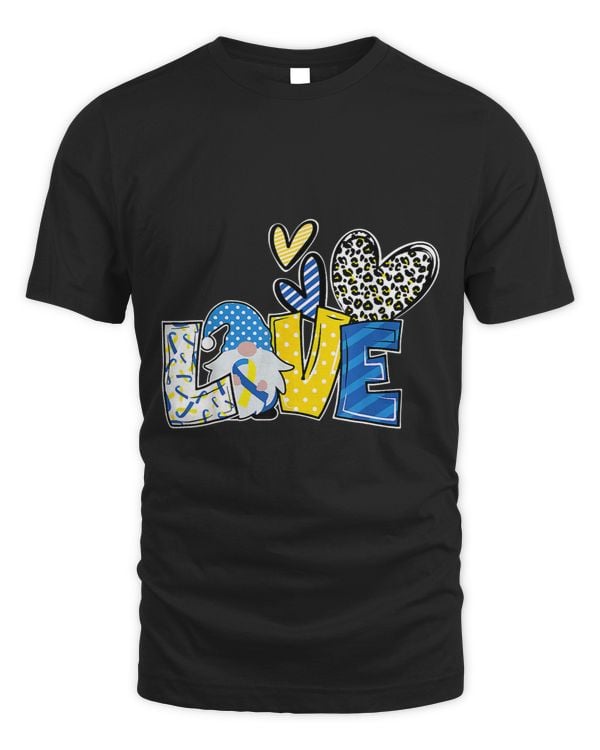 Down Syndrome LOVE Gnomes Blue Yellow Ribbon Down Syndrome Awareness