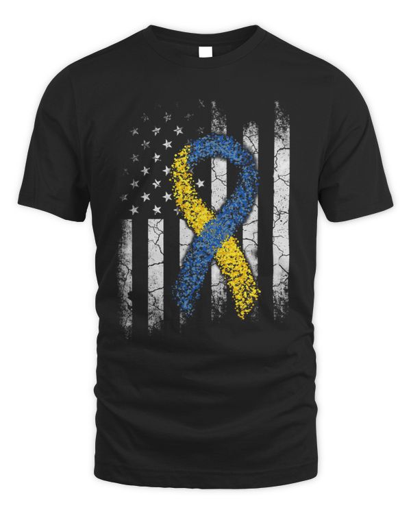 Down Syndrome US Flag Ribbon Blue And Yellow Down Syndrome Awareness