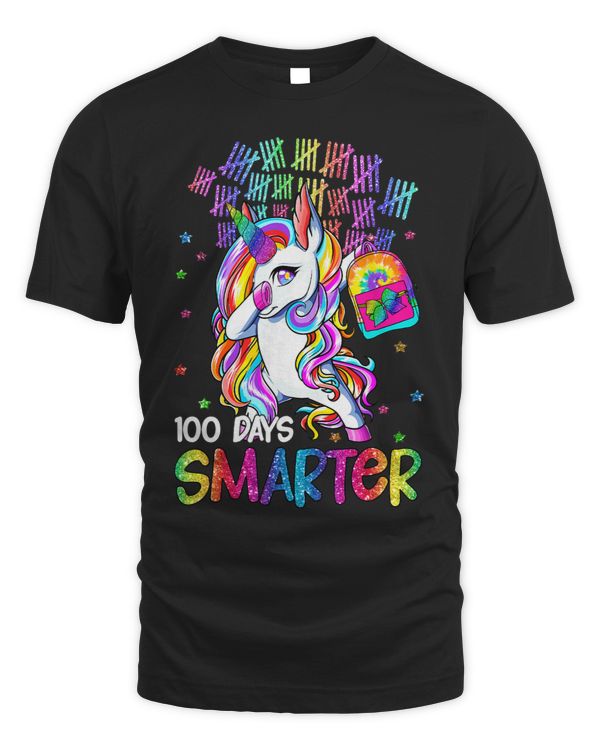 100 Days Smarter Of School Dabbing Unicorn Tie Dye Colorful