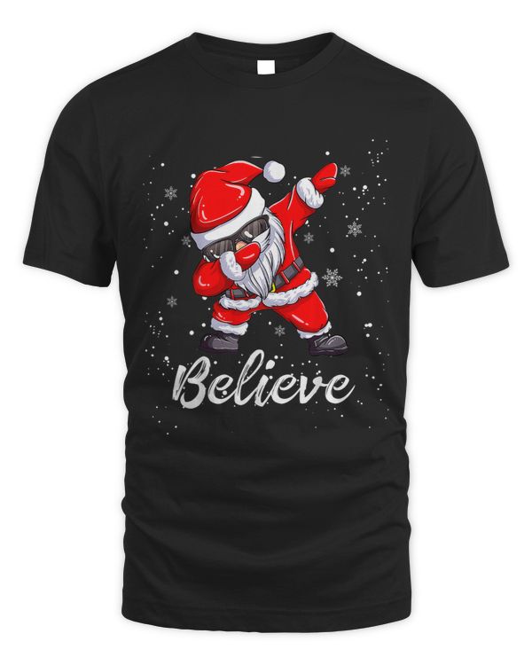 Believe Christmas Shirt Dabbing Santa Claus Kids Boys Girls