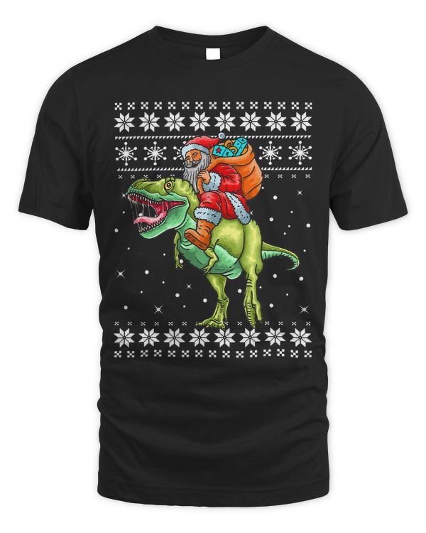 Funny Santa Riding Dinosaur Ugly Christmas Pajamas Sweater
