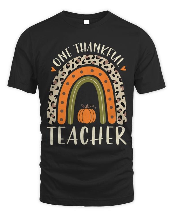 One Thankful Teacher Thanksgiving Women Leopard Rainbow