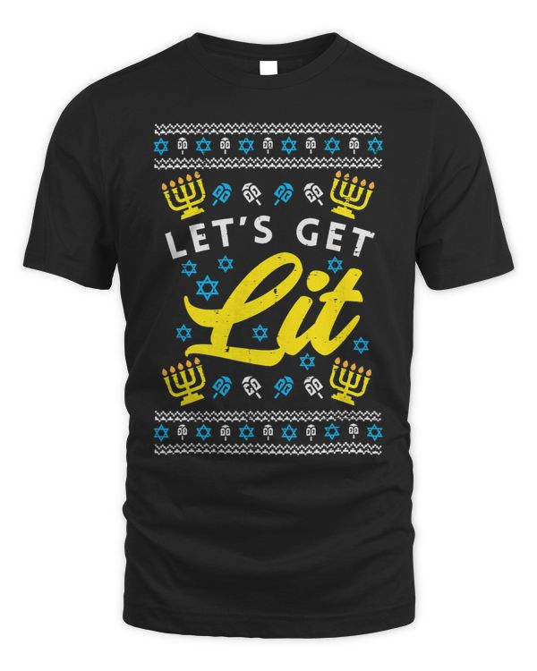 Lets Get Lit Menorah Jewish Pun Ugly Hanukkah Chanukkah Gift