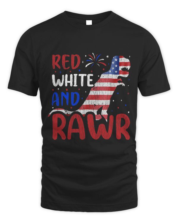 Red White Rawr Dinosaur T Rex Matching Kids 4th Of July Teen