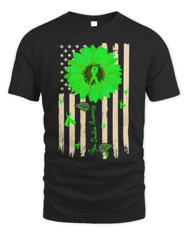 Organ Donation Awareness Sunflower Green Ribbon USA Flag