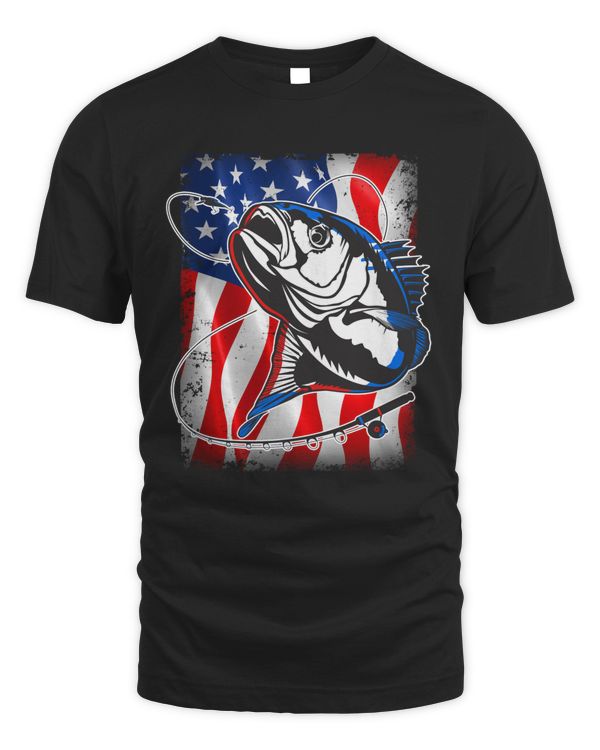 Bass Fisherman with American USA Flag