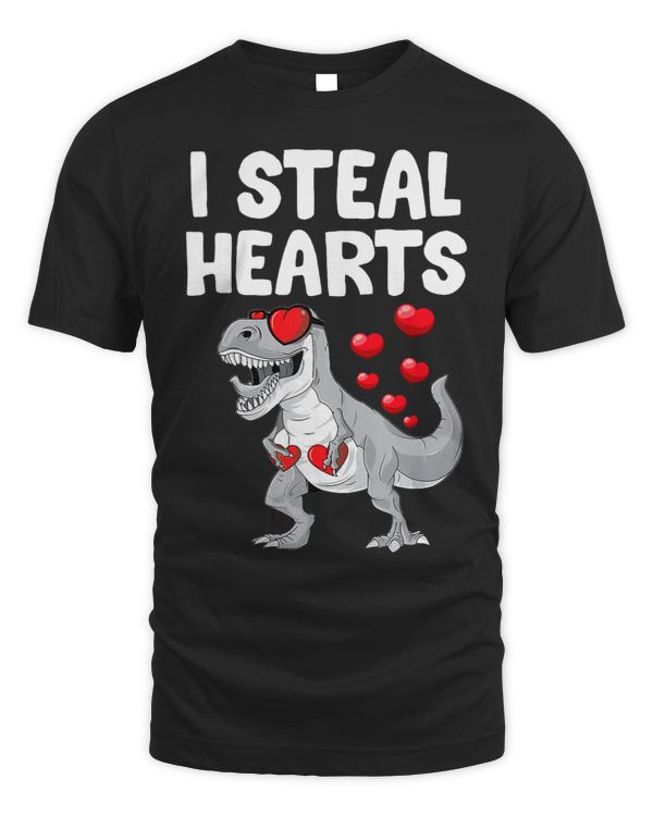 I Steal Hearts Shirt Dinosaur T rex Valentines Day Boys Kids 3