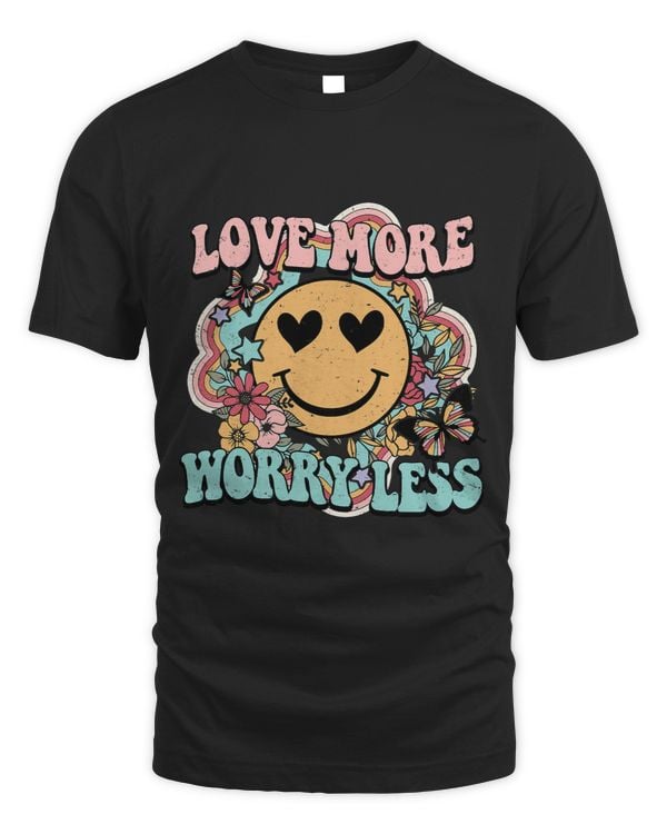 Love More WorryLess Retro Groovy 70s Flowers Valentines Day