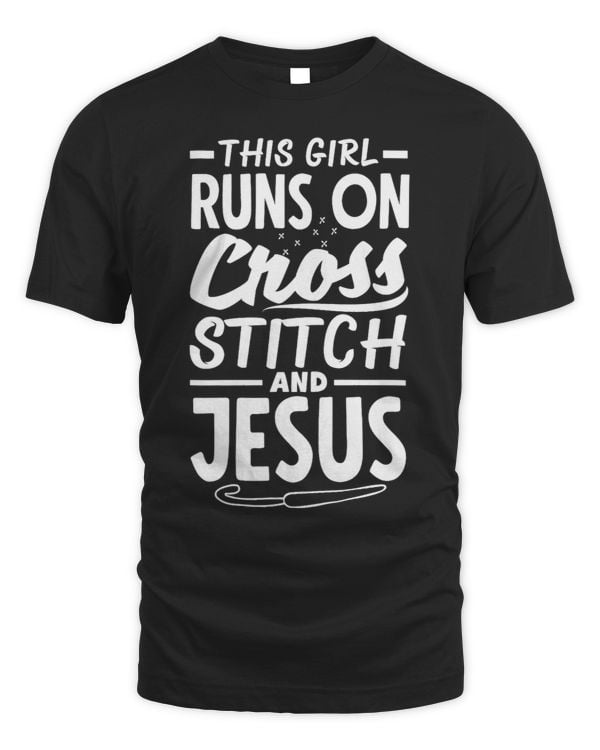 Womens Cross Stitching This Girl Runs On Jesus And Cross Stitch